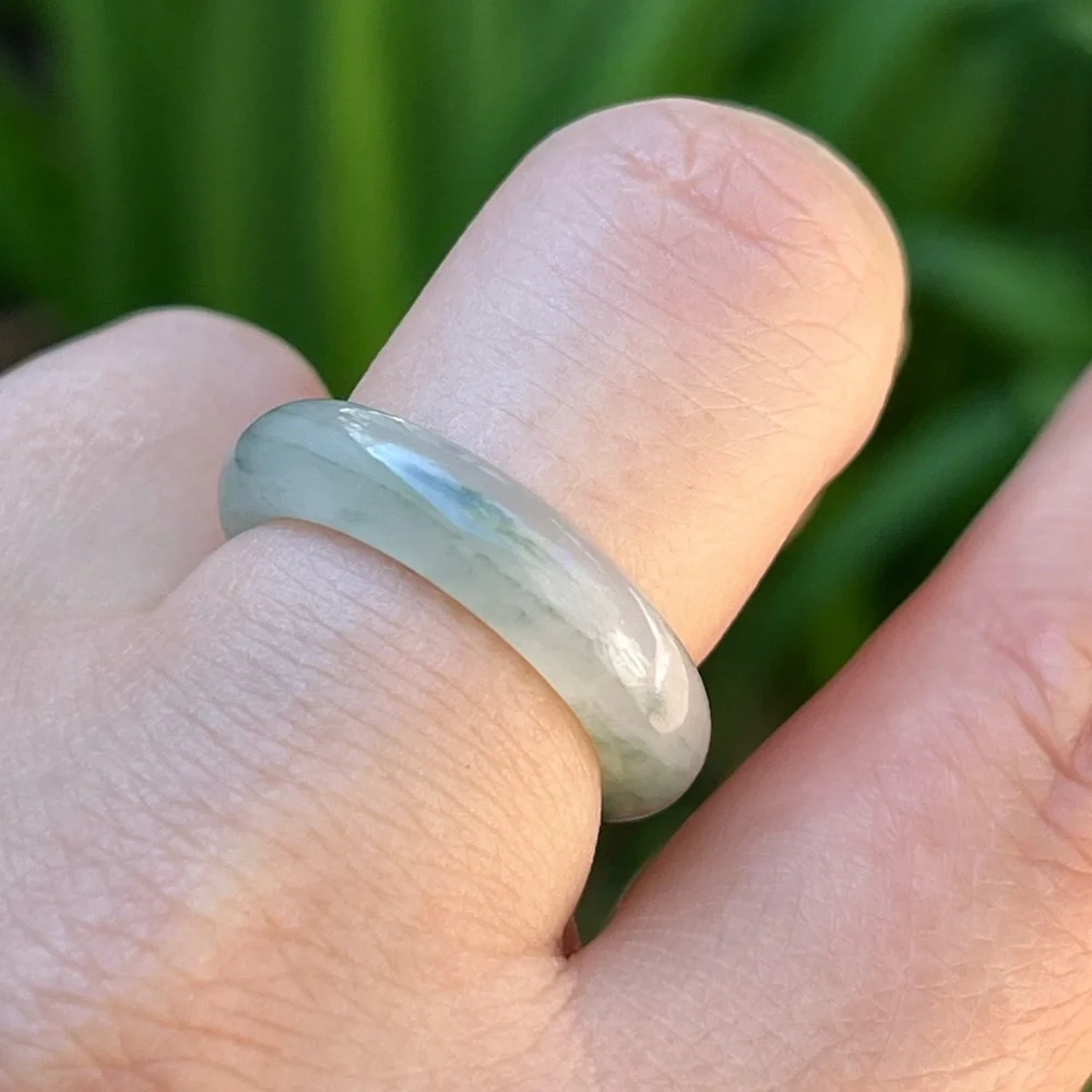 Size 7 green tianshan jade band‎ ring 0227